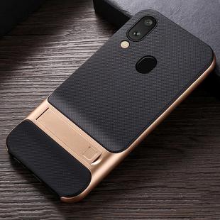 For Galaxy A30 Plaid Texture Non-slip TPU + PC Case with Holder(Gold)