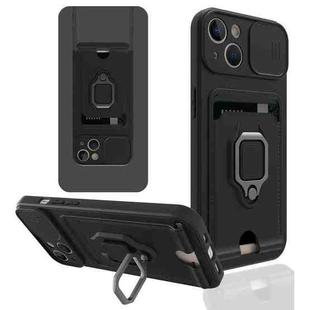 Sliding Camera Cover Design TPU Shockproof Phone Case with Holder & Card Slots For iPhone 13(Black)