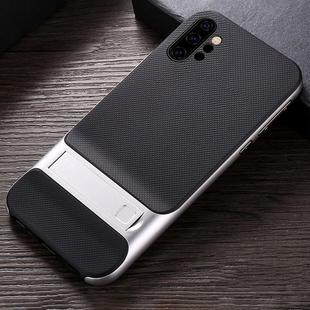 For Galaxy Note10+ Plaid Texture Non-slip TPU + PC Case with Holder(Space Silver)