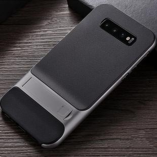 For Galaxy S10 5G Plaid Texture Non-slip TPU + PC Case with Holder(Space Gray)