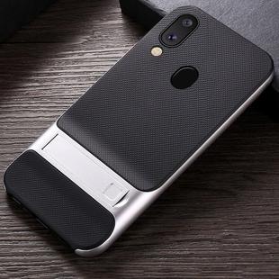 For Galaxy M20 Plaid Texture Non-slip TPU + PC Case with Holder(Space Silver)