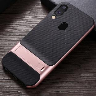 For Galaxy M20 Plaid Texture Non-slip TPU + PC Case with Holder(Rose Gold)