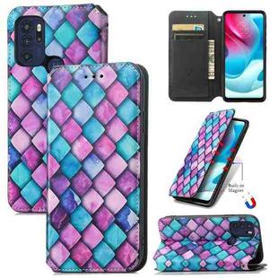 For Motorola Moto G60S Colorful Magnetic Horizontal Flip Leather Phone Case with Holder & Card Slot & Wallet(Purple Scales)