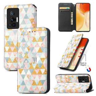 For vivo X70 Pro Colorful Magnetic Horizontal Flip Leather Phone Case with Holder & Card Slot & Wallet(Rhombus)