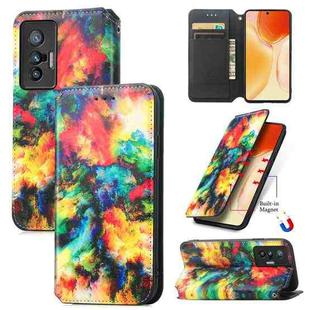 For vivo X70 Colorful Magnetic Horizontal Flip Leather Phone Case with Holder & Card Slot & Wallet(Colorful Cloud)