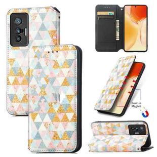 For vivo X70 Colorful Magnetic Horizontal Flip Leather Phone Case with Holder & Card Slot & Wallet(Rhombus)