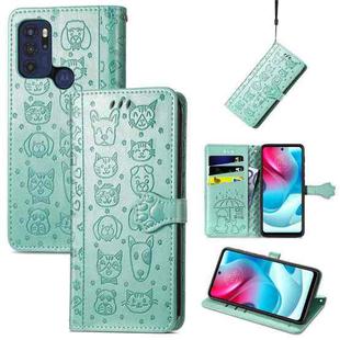 For Motorola Moto G60S Lovely Cat and Dog Embossing Pattern Horizontal Flip Leather Phone Case with Holder & Card Slots & Wallet & Cartoon Clasp & Lanyard(Green)