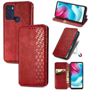 For Motorola Moto G60S Cubic Grid Pressed Horizontal Flip Magnetic Leather Phone Case with Holder & Card Slots & Wallet(Red)