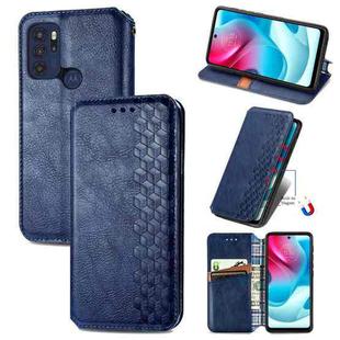 For Motorola Moto G60S Cubic Grid Pressed Horizontal Flip Magnetic Leather Phone Case with Holder & Card Slots & Wallet(Blue)