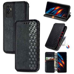 For Tecno Pova 2 Cubic Grid Pressed Horizontal Flip Magnetic Leather Phone Case with Holder & Card Slots & Wallet(Black)