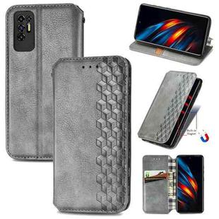 For Tecno Pova 2 Cubic Grid Pressed Horizontal Flip Magnetic Leather Phone Case with Holder & Card Slots & Wallet(Grey)