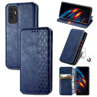For Tecno Pova 2 Cubic Grid Pressed Horizontal Flip Magnetic Leather Phone Case with Holder & Card Slots & Wallet(Blue)