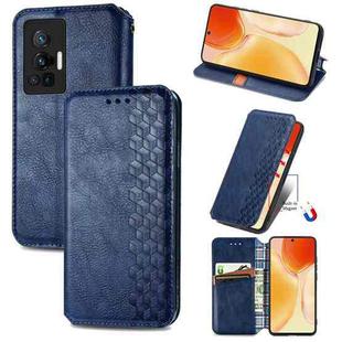 For vivo X70 Pro Cubic Grid Pressed Horizontal Flip Magnetic Leather Phone Case with Holder & Card Slots & Wallet(Blue)