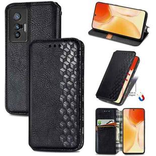 For vivo X70 Cubic Grid Pressed Horizontal Flip Magnetic Leather Phone Case with Holder & Card Slots & Wallet(Black)