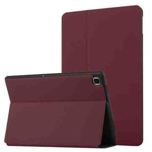 For Samsung Galaxy Tab A7 10.4 T500 Dual-Folding Horizontal Flip Tablet Leather Case with Holder & Sleep / Wake-up Function(Wine Red)