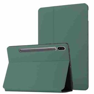 For Samsung Galaxy Tab S8 / Galaxy Tab S7 SM-T870/T875 Dual-Folding Horizontal Flip Tablet Leather Case with Holder & Sleep / Wake-up Function(Dark Green)
