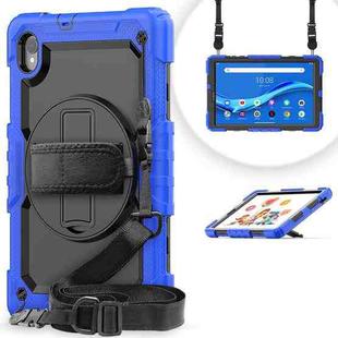 For Lenovo Tab M10 HD TB-X306X Shockproof Colorful Silicone + PC Protective Tablet Case with Holder & Shoulder Strap & Hand Strap(Black Blue)