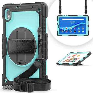 For Lenovo Tab M10 HD TB-X306X Shockproof Colorful Silicone + PC Protective Tablet Case with Holder & Shoulder Strap & Hand Strap(Black Light Blue)