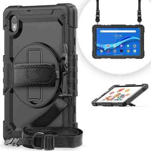 For Lenovo Tab M10 HD TB-X306X Shockproof Colorful Silicone + PC Protective Tablet Case with Holder & Shoulder Strap & Hand Strap(Black)