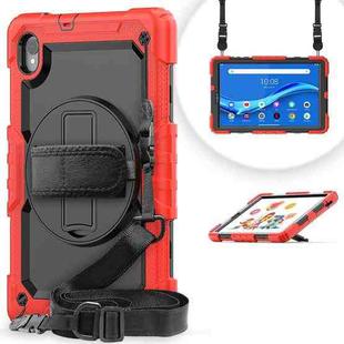 For Lenovo Tab M10 HD TB-X306X Shockproof Colorful Silicone + PC Protective Tablet Case with Holder & Shoulder Strap & Hand Strap(Red)