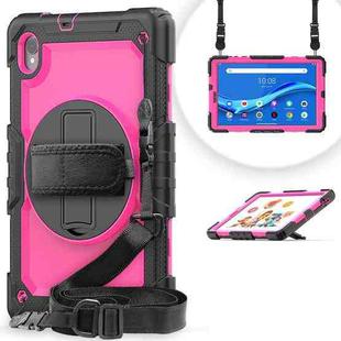 For Lenovo Tab M10 HD TB-X306X Shockproof Colorful Silicone + PC Protective Tablet Case with Holder & Shoulder Strap & Hand Strap(Rose Red)
