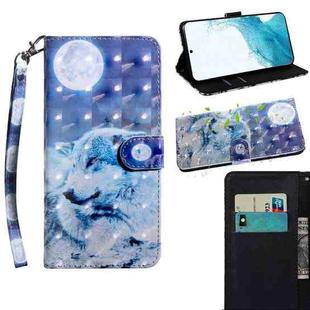 For Samaung Galaxy S22 5G 3D Painted Pattern Horizontal Flip Leather Phone Case with Holder & Lanyard(Moon Wolf)