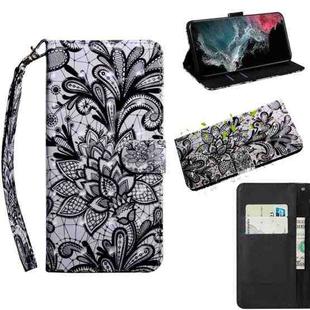 For Samaung Galaxy S22 Ultra 5G 3D Painted Pattern Horizontal Flip Leather Phone Case with Holder & Lanyard(Black Lace)