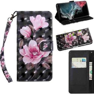 For Samaung Galaxy S22 Ultra 5G 3D Painted Pattern Horizontal Flip Leather Phone Case with Holder & Lanyard(Pink Flower)