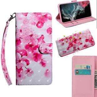 For Samaung Galaxy S22 Ultra 5G 3D Painted Pattern Horizontal Flip Leather Phone Case with Holder & Lanyard(Red Flower)