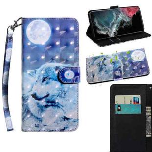 For Samaung Galaxy S22 Ultra 5G 3D Painted Pattern Horizontal Flip Leather Phone Case with Holder & Lanyard(Moon Wolf)