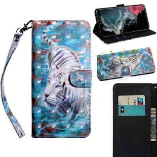 For Samaung Galaxy S22 Ultra 5G 3D Painted Pattern Horizontal Flip Leather Phone Case with Holder & Lanyard(Tiger)