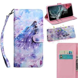 For Samaung Galaxy S22 Ultra 5G 3D Painted Pattern Horizontal Flip Leather Phone Case with Holder & Lanyard(Roaring Wolf)