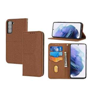 For Samaung Galaxy S22 5G Woven Texture Stitching Magnetic Horizontal Flip PU Leather Phone Case(Brown)