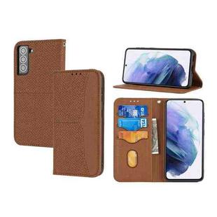 For Samaung Galaxy S22+ 5G Woven Texture Stitching Magnetic Horizontal Flip PU Leather Phone Case(Brown)