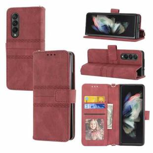 For Samsung Galaxy Z Fold3 5G Embossed Striped Magnetic Buckle PU + TPU Horizontal Flip Phone Leather Case(Red)