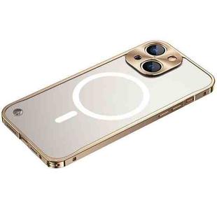 For iPhone 13 mini Metal Frame Frosted PC Shockproof Magsafe Case (Gold)