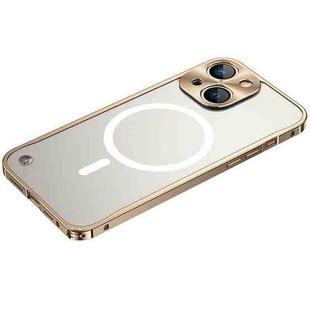 For iPhone 13 Metal Frame Frosted PC Shockproof Magsafe Case(Gold)