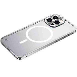For iPhone 12 Pro Max Metal Frame Frosted PC Shockproof Magsafe Case(Silver)