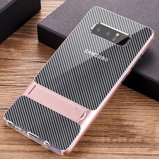For Galaxy Note8 Carbon Fibre Texture TPU + PC Case with Holder(Rose Gold)