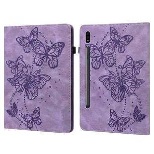 For Samsung Galaxy Tab S8 / Galaxy Tab S7 T870/T875/T876B Embossed Butterfly Pattern Horizontal Flip Leather Tablet Case(Purple)