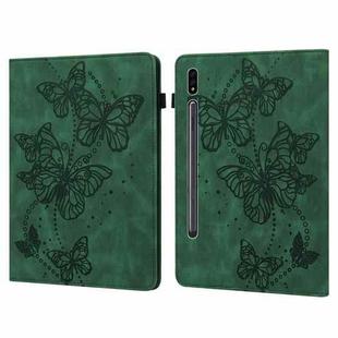 For Samsung Galaxy Tab S8 / Galaxy Tab S7 T870/T875/T876B Embossed Butterfly Pattern Horizontal Flip Leather Tablet Case(Green)