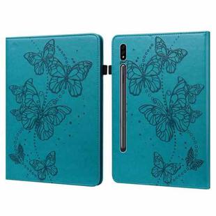 For Samsung Galaxy Tab S8 / Galaxy Tab S7 T870/T875/T876B Embossed Butterfly Pattern Horizontal Flip Leather Tablet Case(Blue)