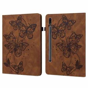 For Samsung Galaxy Tab S8 / Galaxy Tab S7 T870/T875/T876B Embossed Butterfly Pattern Horizontal Flip Leather Tablet Case(Brown)
