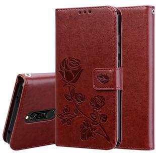 For Xiaomi Redmi 8 Rose Embossed Horizontal Flip PU Leather Case, with Holder & Card Slots & Wallet(Brown)