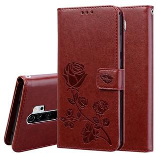 For Xiaomi Redmi Note 8 Pro Rose Embossed Horizontal Flip PU Leather Case, with Holder & Card Slots & Wallet(Brown)