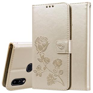 For Galaxy A10s Rose Embossed Horizontal Flip PU Leather Case, with Holder & Card Slots & Wallet(Gold)