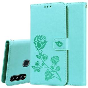 For Galaxy A20s Rose Embossed Horizontal Flip PU Leather Case, with Holder & Card Slots & Wallet(Green)