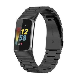 For Fitbit Charge 5 Three-bead Stainless Steel Watch Band(Black)