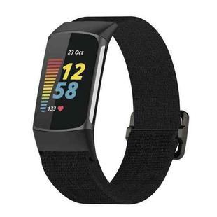 For Fitbit Charge 5 Elastic Nylon Braid Watch Band(Black)