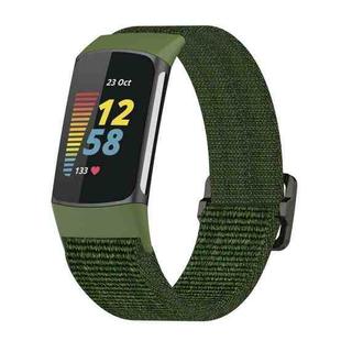 For Fitbit Charge 5 Elastic Nylon Braid Watch Band(Army Green)